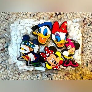 Disney croc charms, new in bag, 5 croc charms, 2 Minnie, 1 Mickey, Donald, daisy